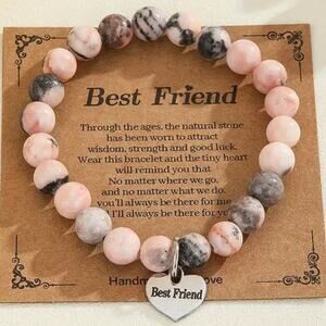 Best Friend Bracelet with Card - Pink Zebra Jasper